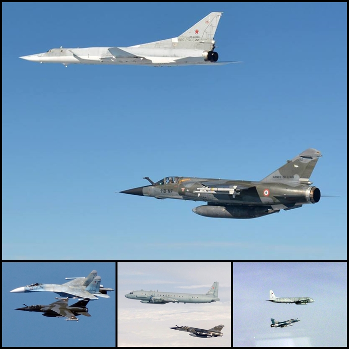 French Airforce Mirage F-1 intercepts a Russian Tu-22M Backfire, Suhkoi Su-27 Flanker and Ilyushin Il-20 Coot (2013) and a Mirage 2000 intercepts an Il-20 over the Baltic (2011)