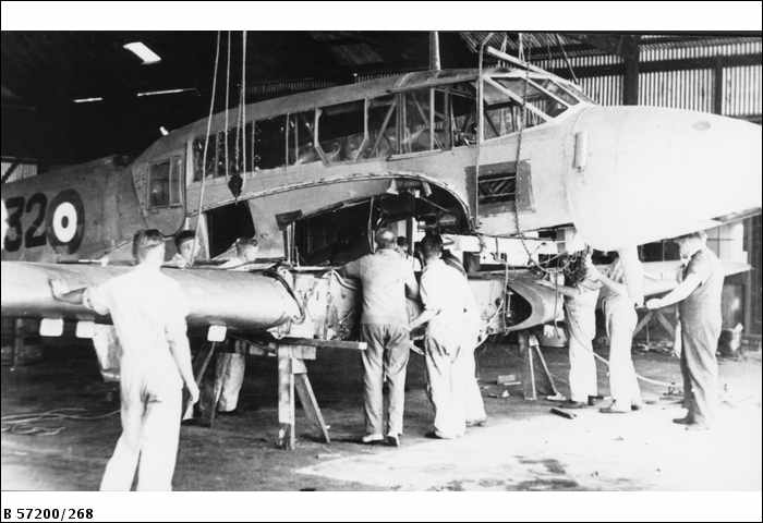 Avro Anson A4-32 undergoing a major service at Guinea Airways in 1945