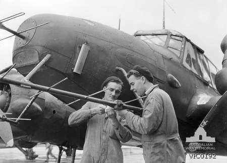 Adjusting the radar apparatus No.67 Squadron Avro Anson at RAAF Laverton in 1945