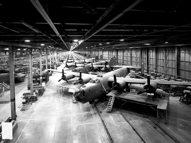 Consolidated B-24 liberators being built at Fords Willow Run, Michigan Factory during WW2