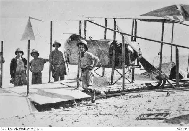 Mesopotamia Half Flight servicemen with a crashed Maurice Farman Shorthorn in 1916 