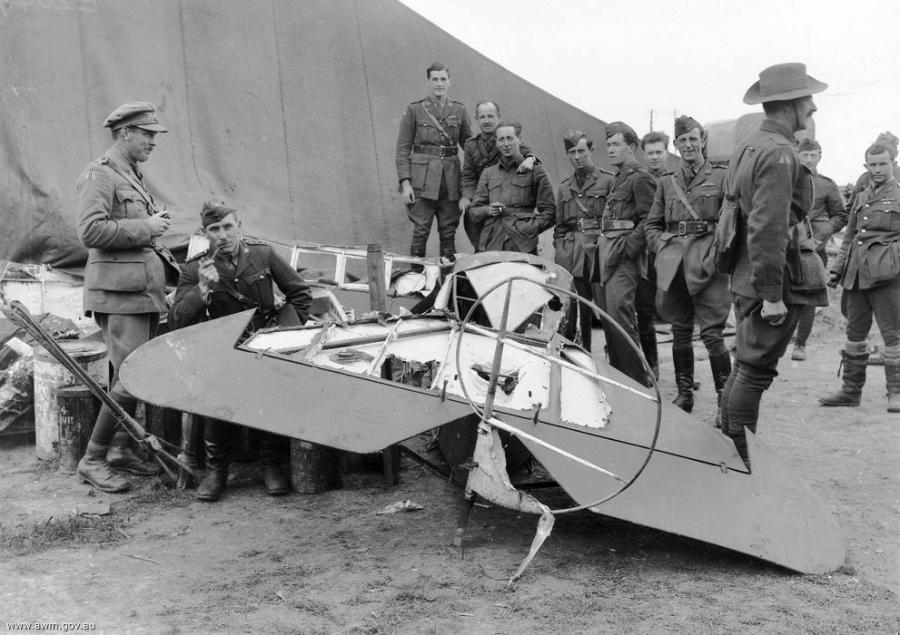 The remains of Richthofens triplane under the guard of AFC No. 3 Squadron on April 22nd, 1918