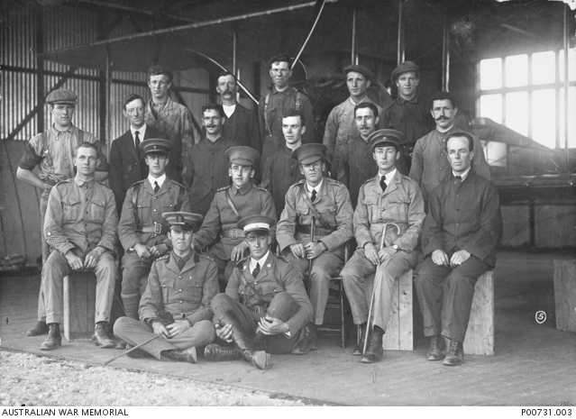 Trainees, instructors and staff for the Australian Flying Corps CFS first flying training course which began at Point Cook on August 17th, 1914.