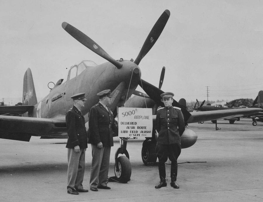The 5,000th plane transferred from the United States to Russia in the Lend-Lease Program Bell P-63