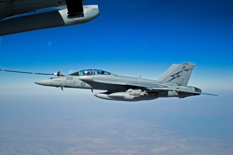 RAAF F/A-18F Super Hornet aircraft receives fuel from a RAAF KC-30A Multi Role Tanker Transport aircraft in the skies over Iraq - October 2014 (Photo Source: RAAF)