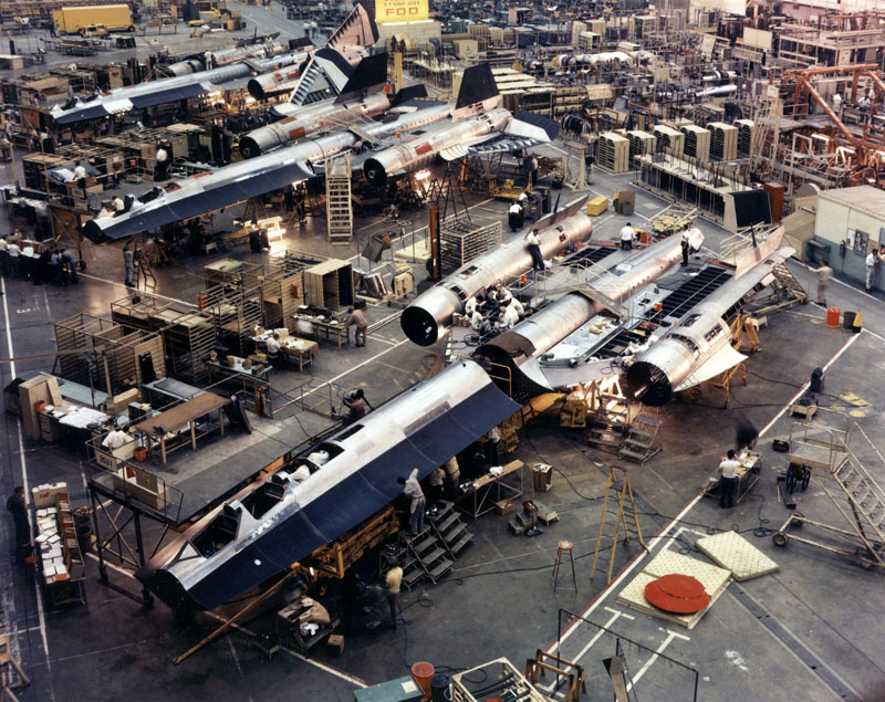 SR-71 Blackbird assembly line at the "Skunk Works" in 1964