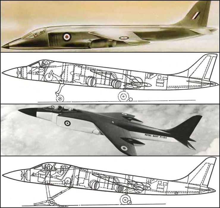 Artist impressions of what the RAF P.1154 (top) and Royal Navy P.1154 variants would have looked like