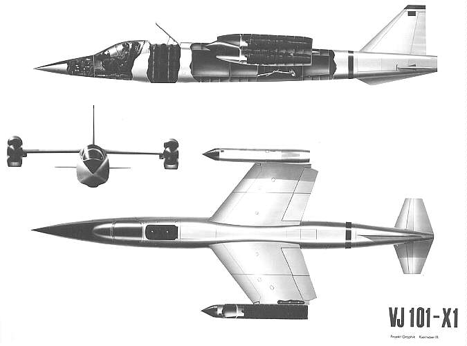 Cutaway diagram showing the engine layout of the first prototype VJ-101