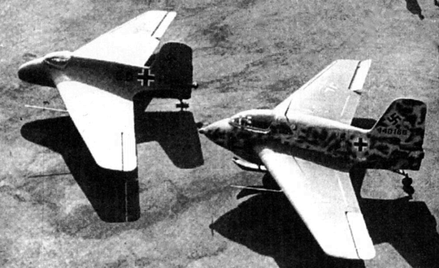 Messerschmitt Me-163A Komet prototype with a Me-163B production model