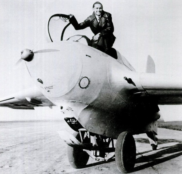 Test pilot Heini Dittmar in the cockpit of an Me-163B