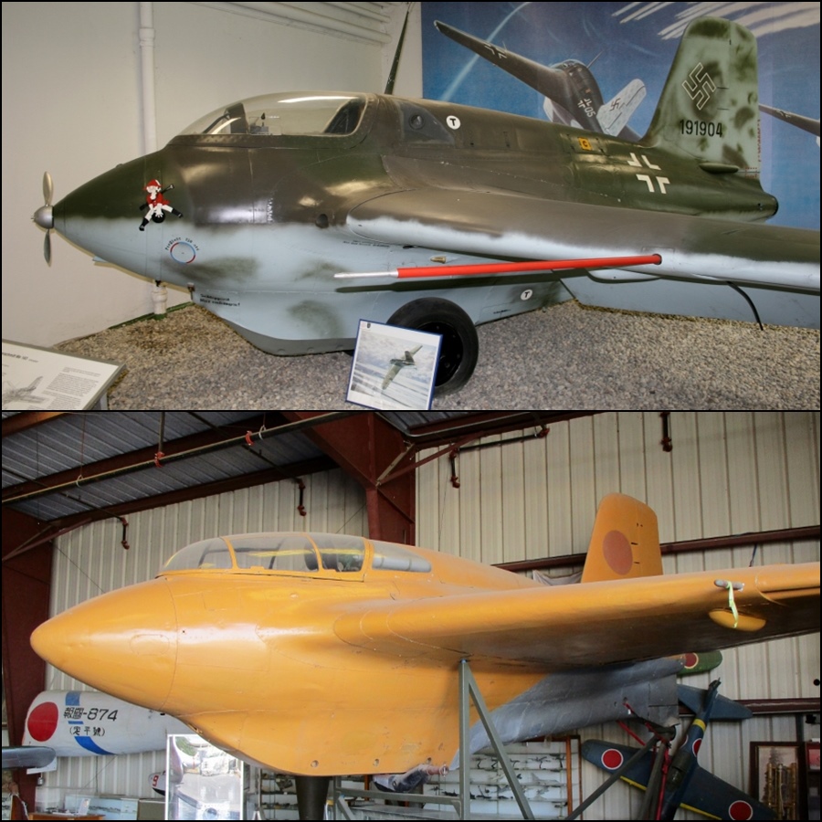 The slight variations in the German Messerschmitt Me-163B Komet (production variant) and the reverse engineered Mitsubishi J8M1 are quite evident, especially the cockpit canopy