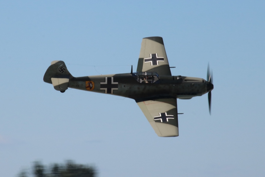Flying Heritage Collection Bf 109E-3 in flight Luftwaffe Flying Day 2016