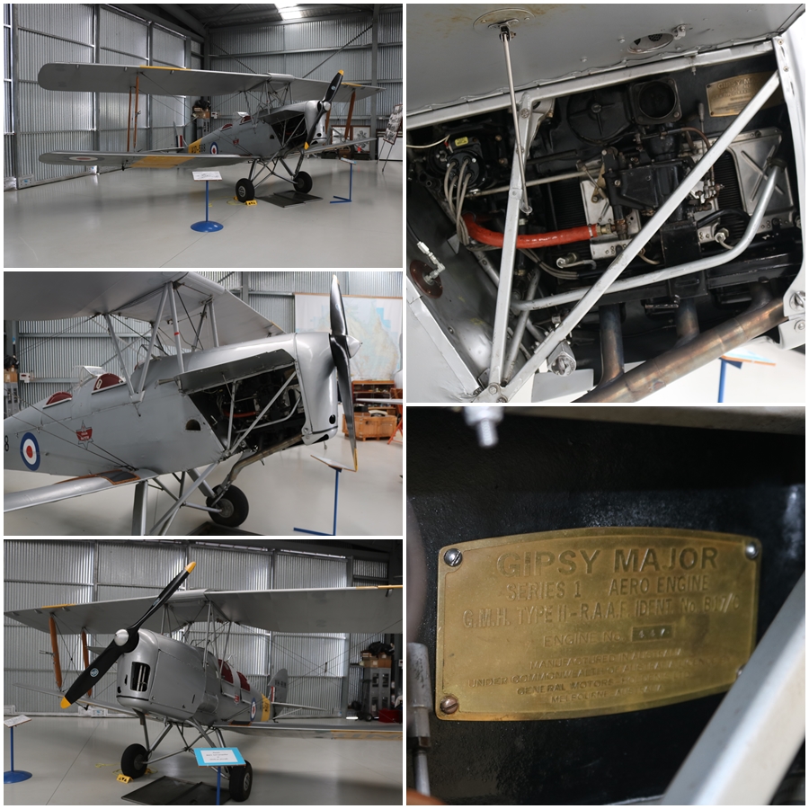 The Tiger Moth is powered by a 130 hp de Havilland Gipsy Major I inverted 4-cylinder inline engine NAHC Nhill Australia