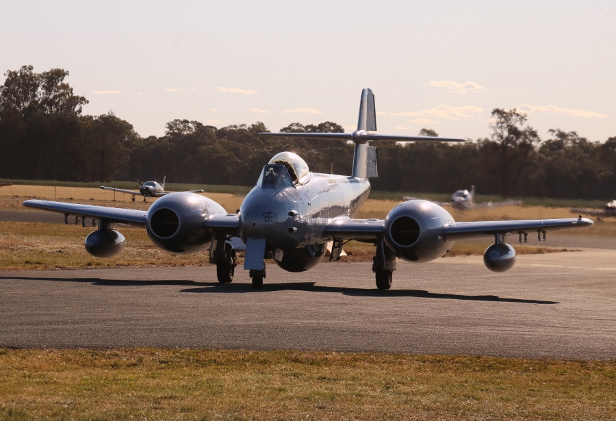 Temora Aviation Museum Gloster Meteor F.8 taxiing after a flight display at Warbirds Downunder 2018 (Day One)