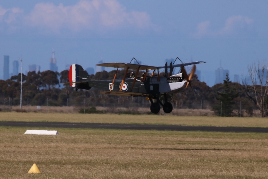 RAAF Museum reproduction Royal Aircraft Factory R.E.8 landing at RAAF Point Cook, November 18th, 2018